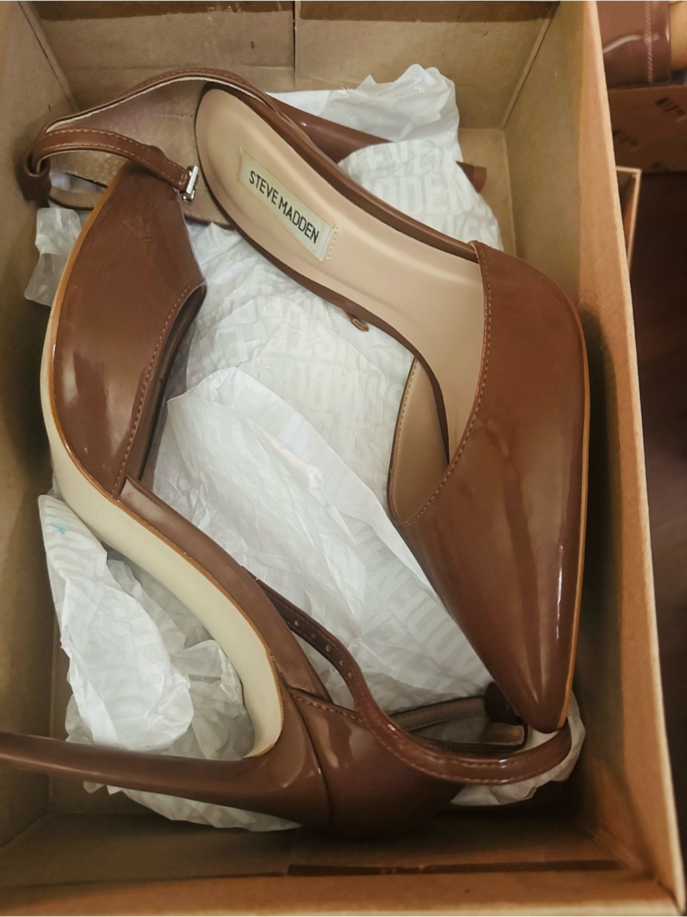Steve Madden Brown Patent Pointed Slingback Heels
